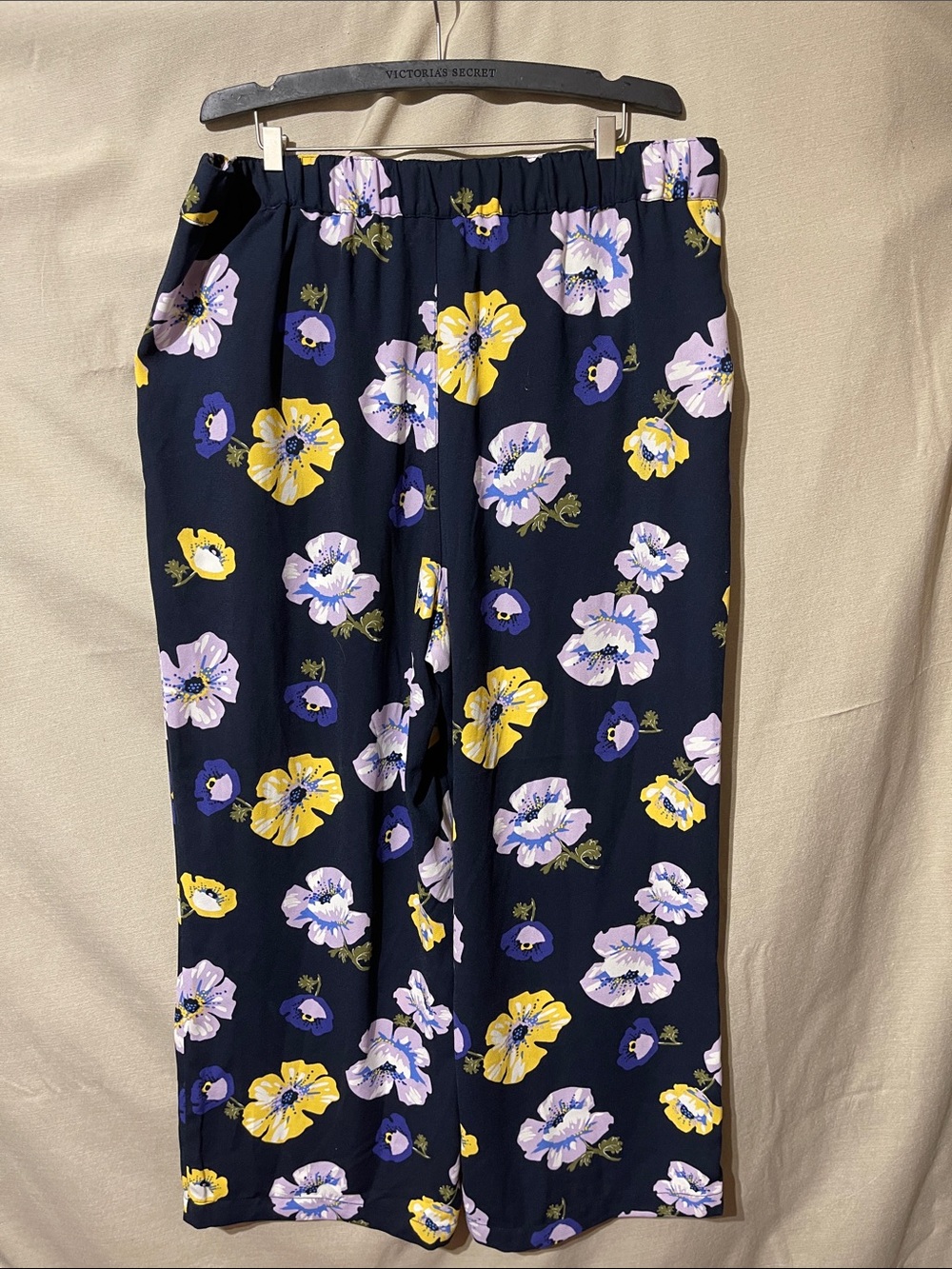 LOFT Outlet Navy Floral Flutter Pants with Yellow & Lavender Blooms - Picture 3 of 5